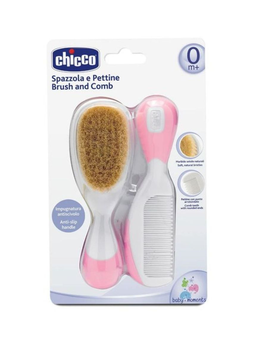 Chicco βούρτσα-χτένα safe φυσική τρίχα ροζ h03-06569-10 - Chicco