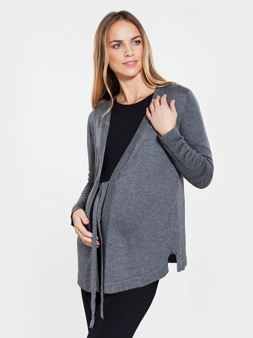 γυναικεία ζακέτα 3/4 γκρι με δέσιμο μπροστά - Prénatal
