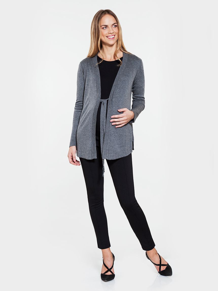 γυναικεία ζακέτα 3/4 γκρι με δέσιμο μπροστά - Prénatal