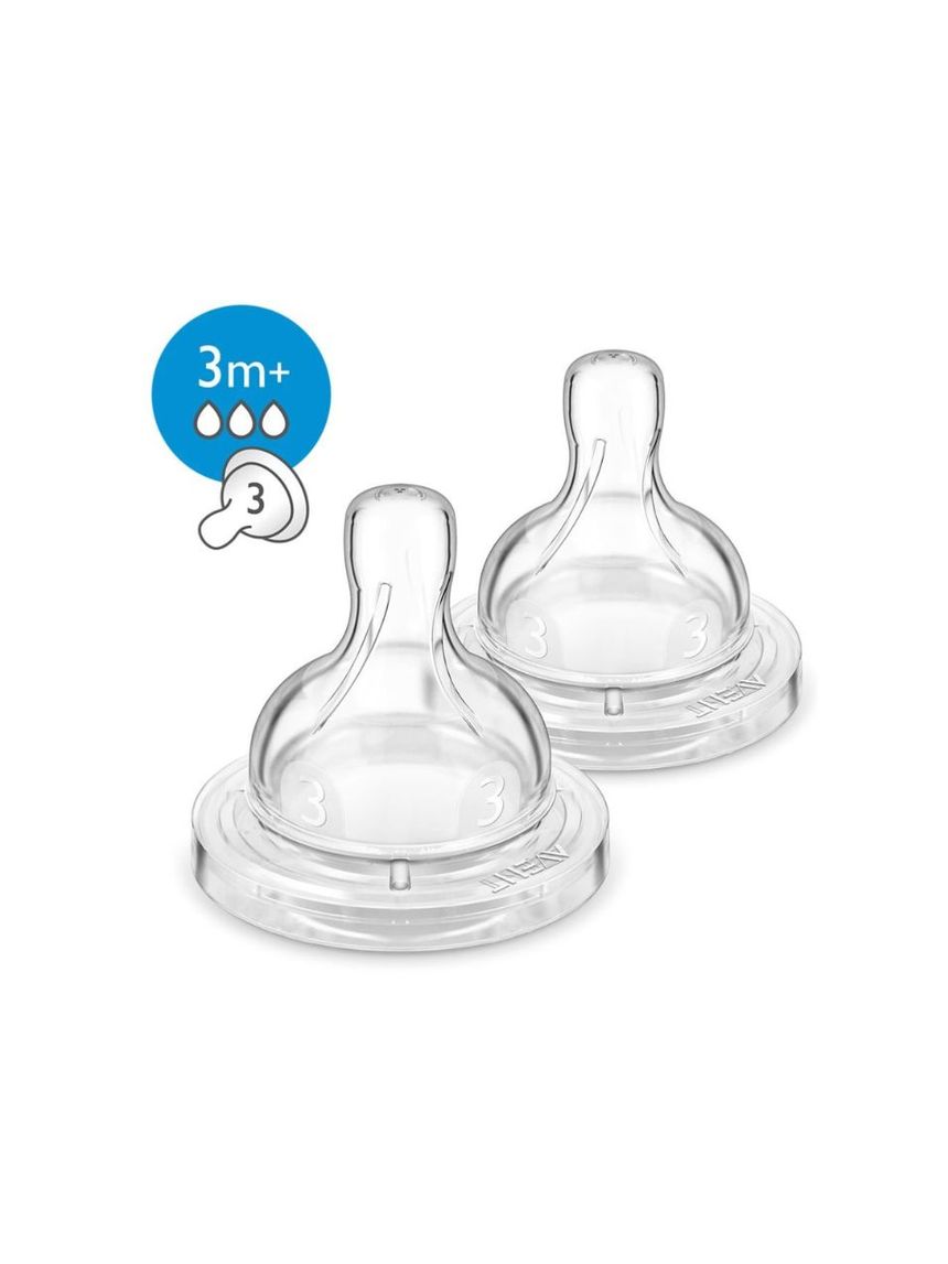 Philips avent θηλές σιλικόνης 3 οπών 2τμχ μέτριας ροής 3m+ scf633/27 - Philips Avent