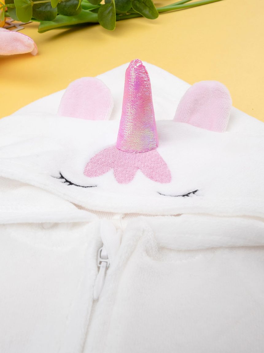 βρεφικό φορμάκι σενίλ άσπρο με μονόκερο για κορίτσι - Prénatal