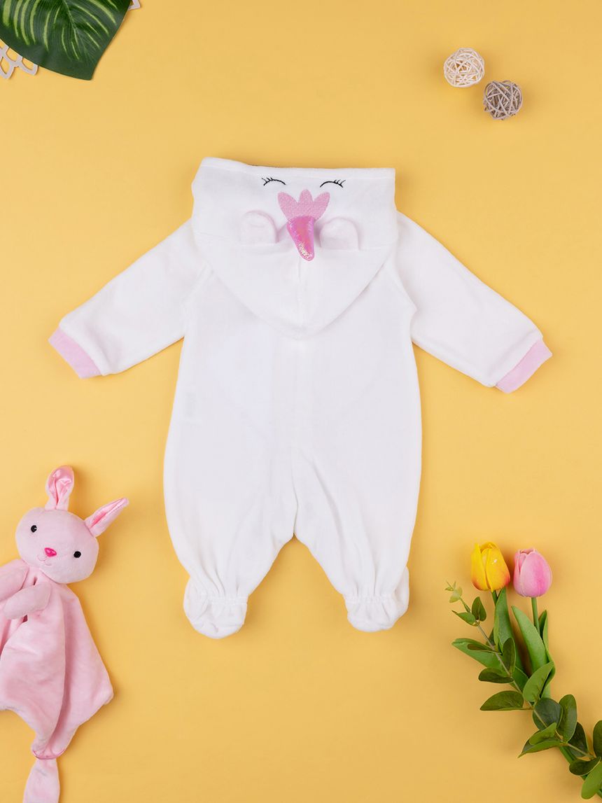 βρεφικό φορμάκι σενίλ άσπρο με μονόκερο για κορίτσι - Prénatal