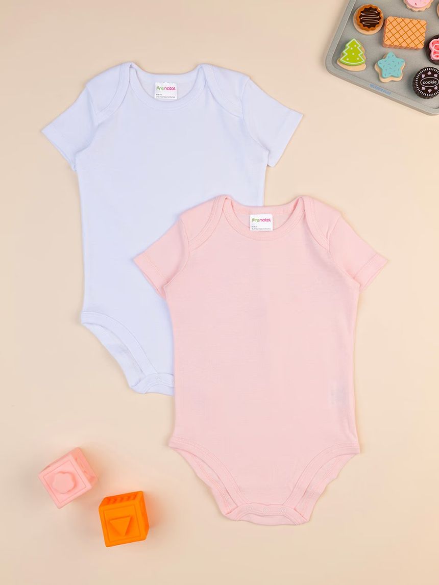 βρεφικά κορμάκια κοντομάνικα πακέτο x2 τμχ ροζ/λευκό για κορίτσι - Prénatal