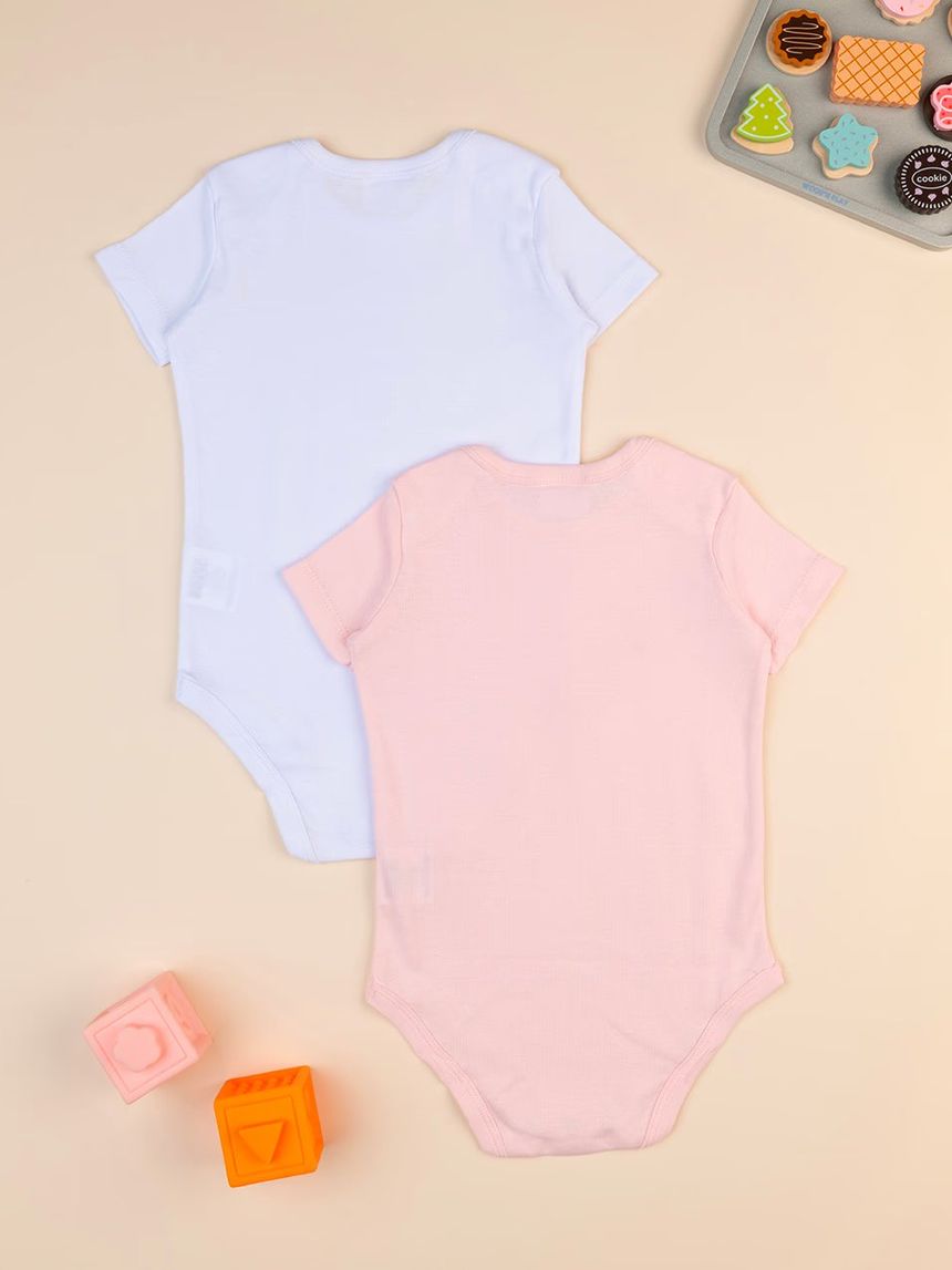 βρεφικά κορμάκια κοντομάνικα πακέτο x2 τμχ ροζ/λευκό για κορίτσι - Prénatal