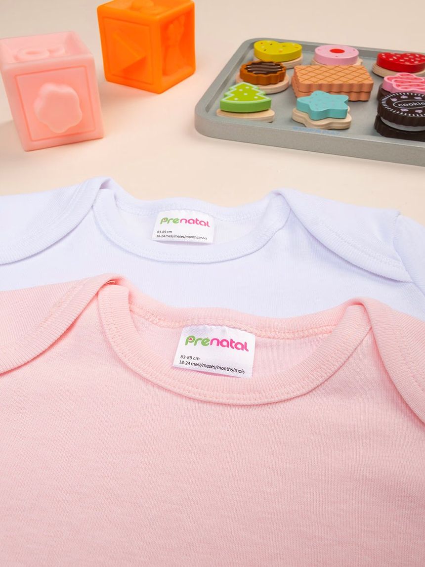 βρεφικά κορμάκια κοντομάνικα πακέτο x2 τμχ ροζ/λευκό για κορίτσι - Prénatal