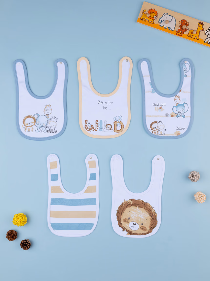 βρεφικές σαλιάρες βαμβακερές jungle πακέτο x5 για αγόρι - Prénatal