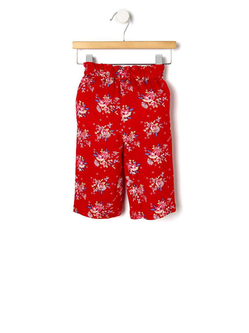παντελόνα από βισκόζη κόκκινη με λουλούδια για κορίτσι - Prénatal