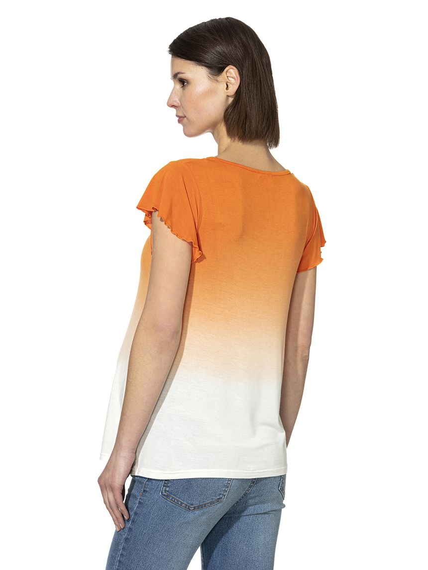 γυναικείο t-shirt εγκυμοσύνης πορτοκαλί-λευκό - Prénatal
