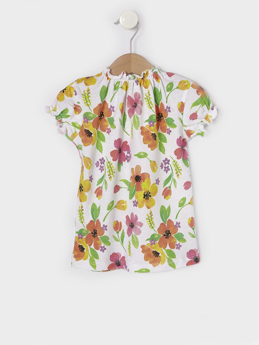 T-shirt λευκό με λουλούδια για κορίτσι - Prénatal
