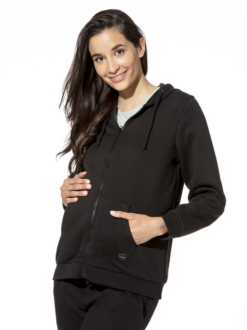 γυναικεία ζακέτα φόρμας μαύρη με κουκούλα - Prénatal