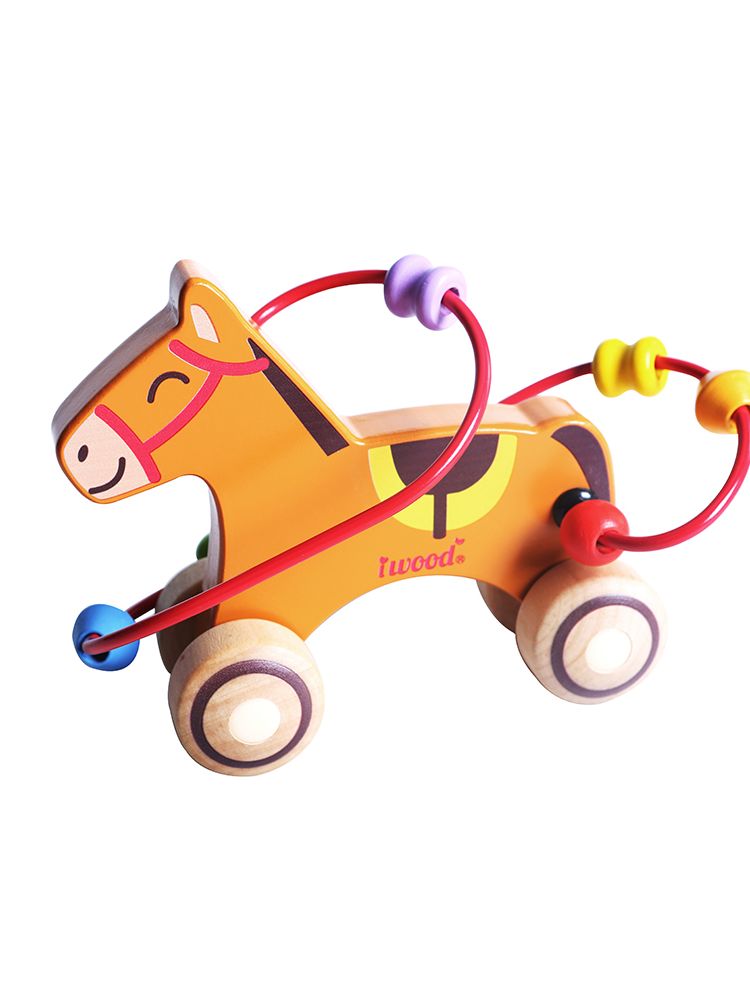 συρόμενο άλογο με ξύλινες χάντρες - iwood