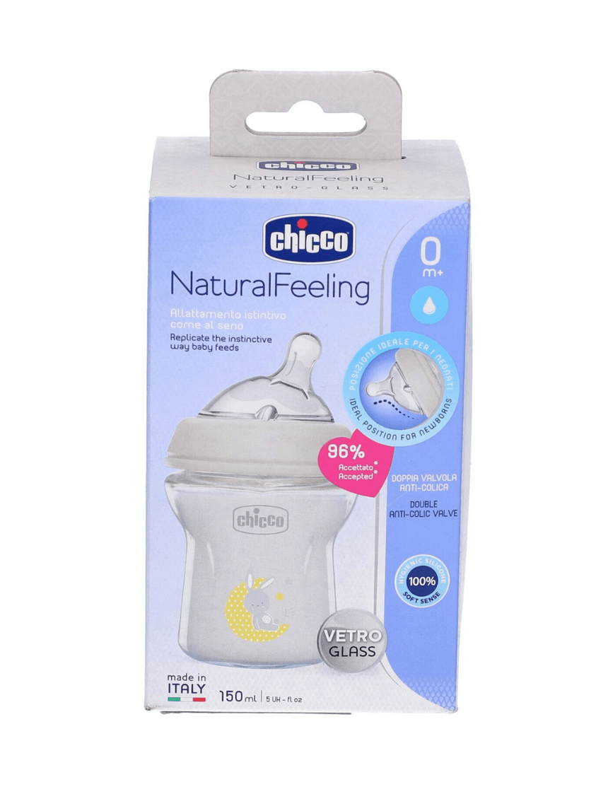 Chicco μπιμπερό γυάλινο natural feeling 150 ml θηλή σιλικόνης 0+ - Chicco