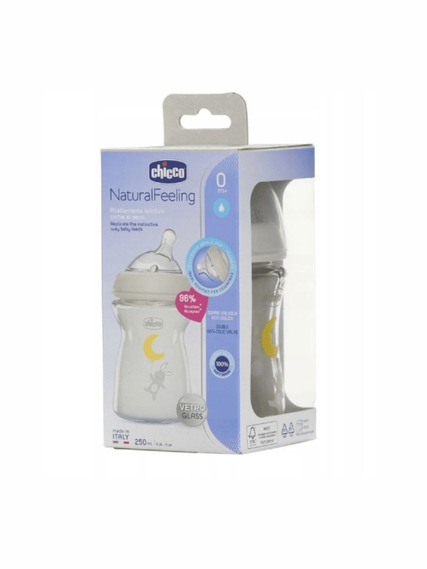 Chicco γυάλινο μπιμπερό natural feeling με θηλή σιλικόνης 250ml 0+ μηνών λευκό - Chicco
