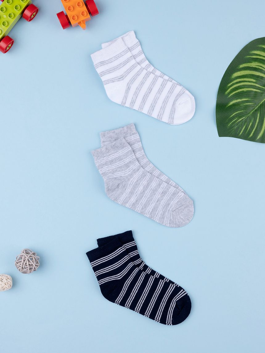 παιδικές κάλτσες κοντές ριγέ πακέτο x3 τμχ για αγόρι - Prénatal