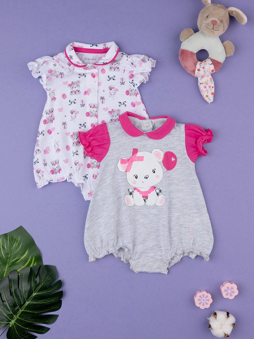 βρεφικά φορμάκια κοντά με αρκουδάκια πακέτο x2 τμχ για κορίτσι - Prénatal