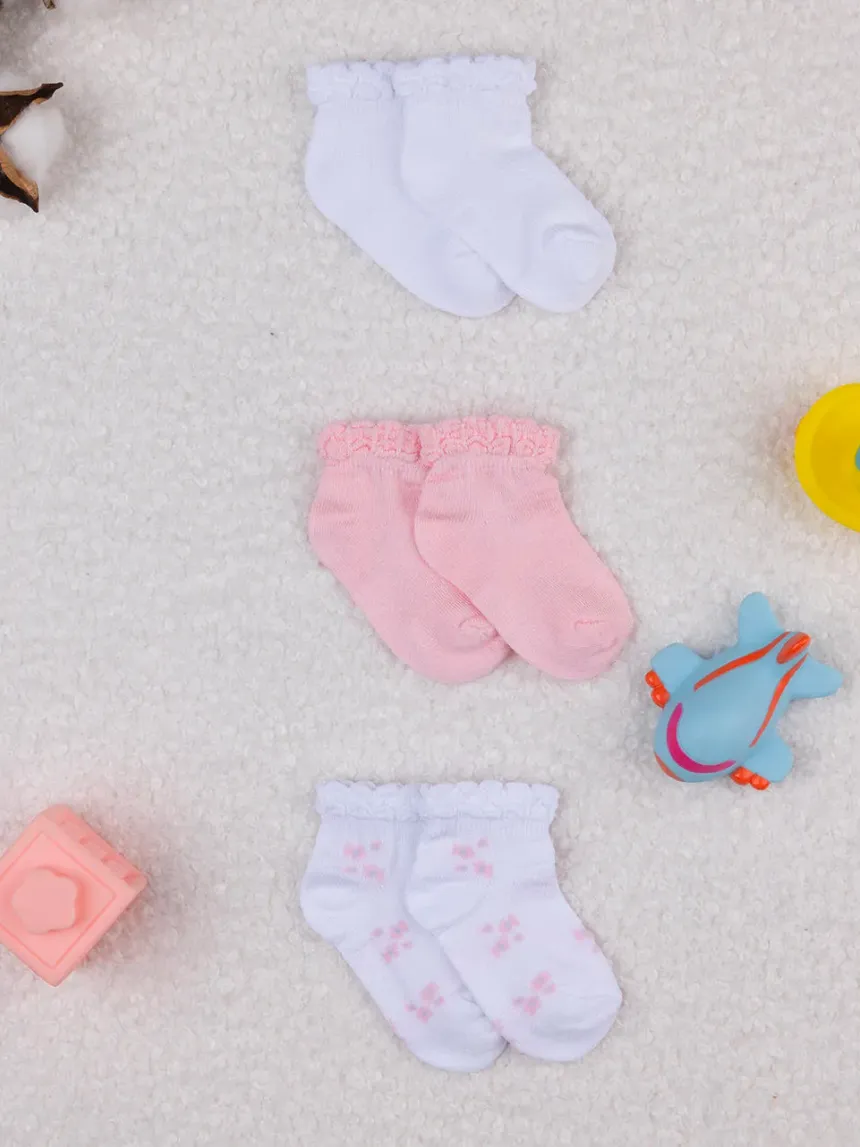 βρεφικές κάλτσες πακέτο x3 με λουλούδια για κορίτσι - Prénatal