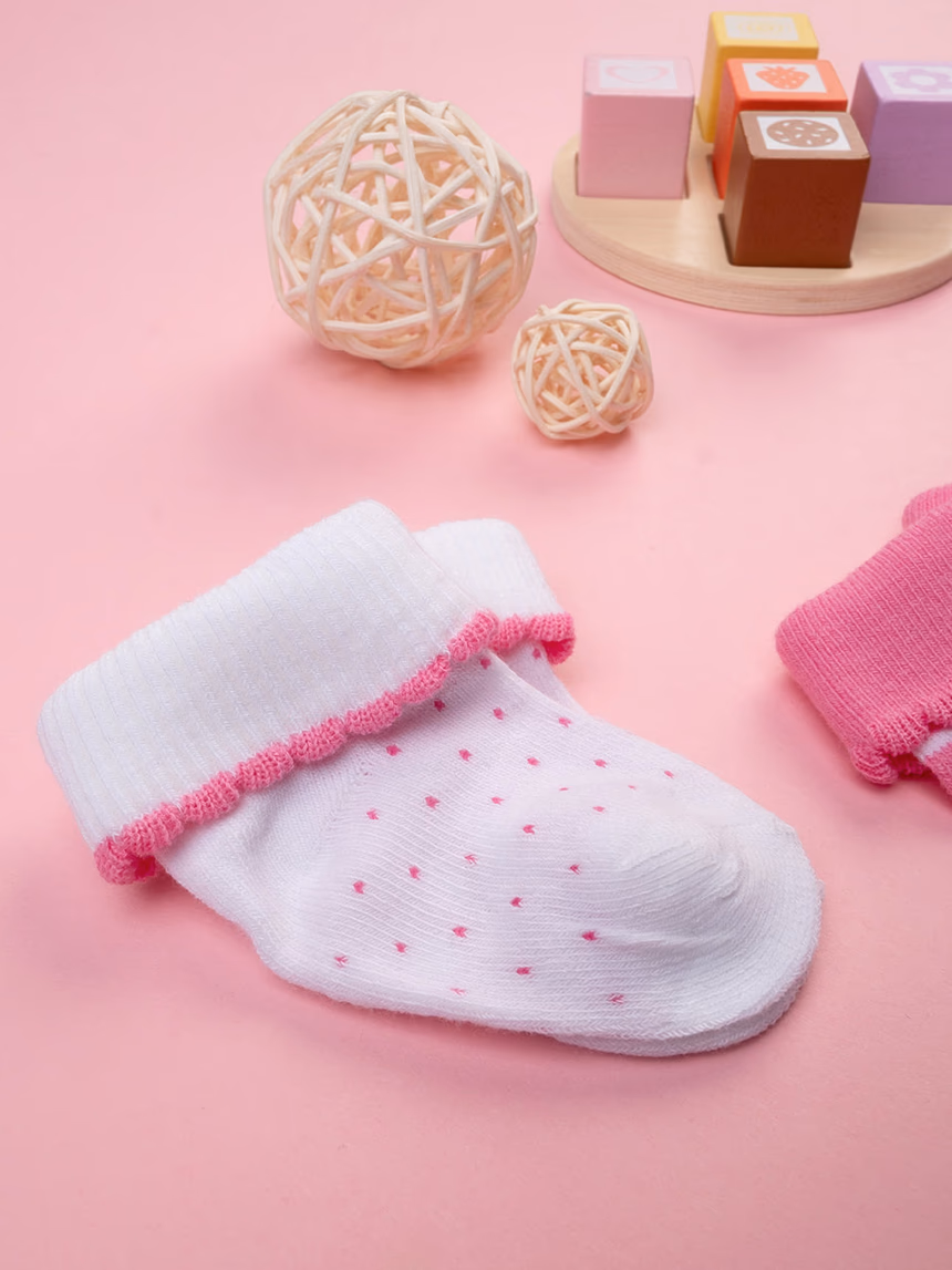 βρεφικές κάλτσες βαμβακερές πακέτο x2 πουά/ριγέ για κορίτσι - Prénatal
