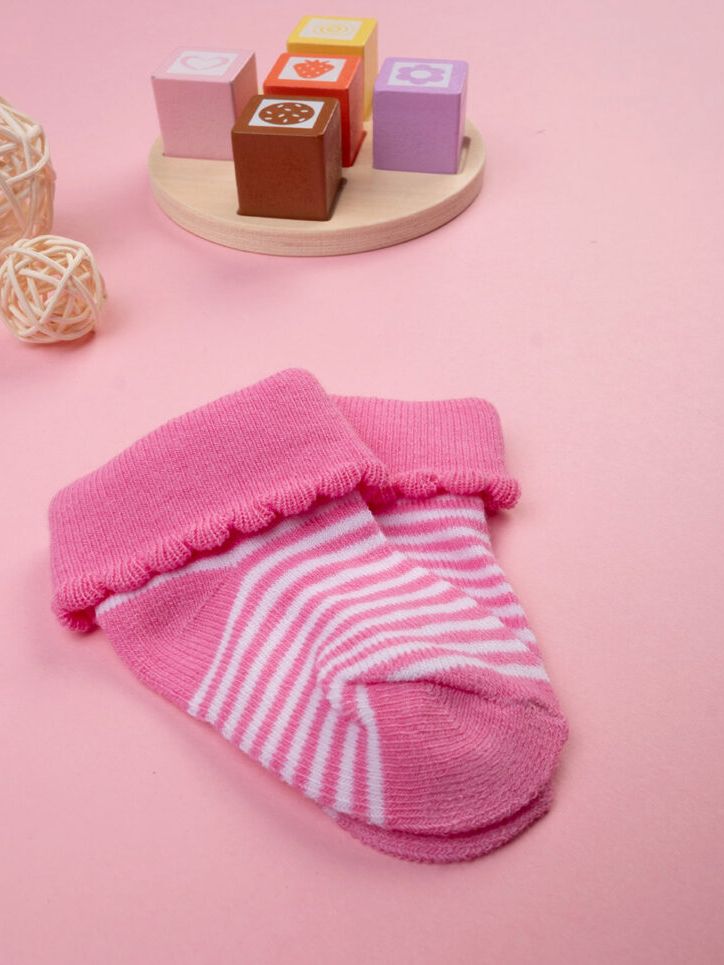 βρεφικές κάλτσες βαμβακερές πακέτο x2 πουά/ριγέ για κορίτσι - Prénatal