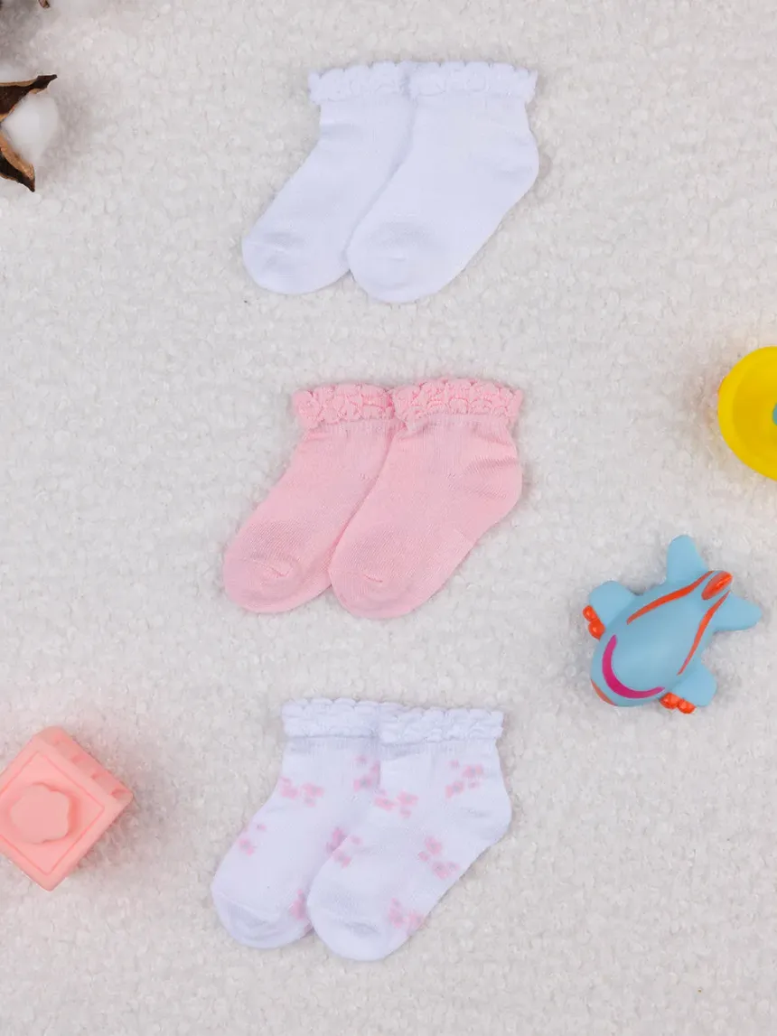 βρεφικές κάλτσες πακέτο x3 με λουλούδια για κορίτσι - Prénatal