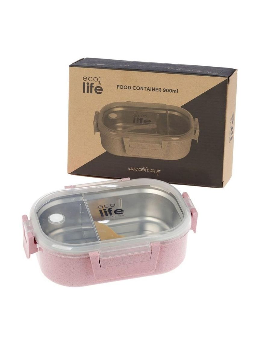Ecolife ανοξείδωτο φαγητοδοχείο με χώρισμα 900ml light pink 33-bo-9073 - Ecolife