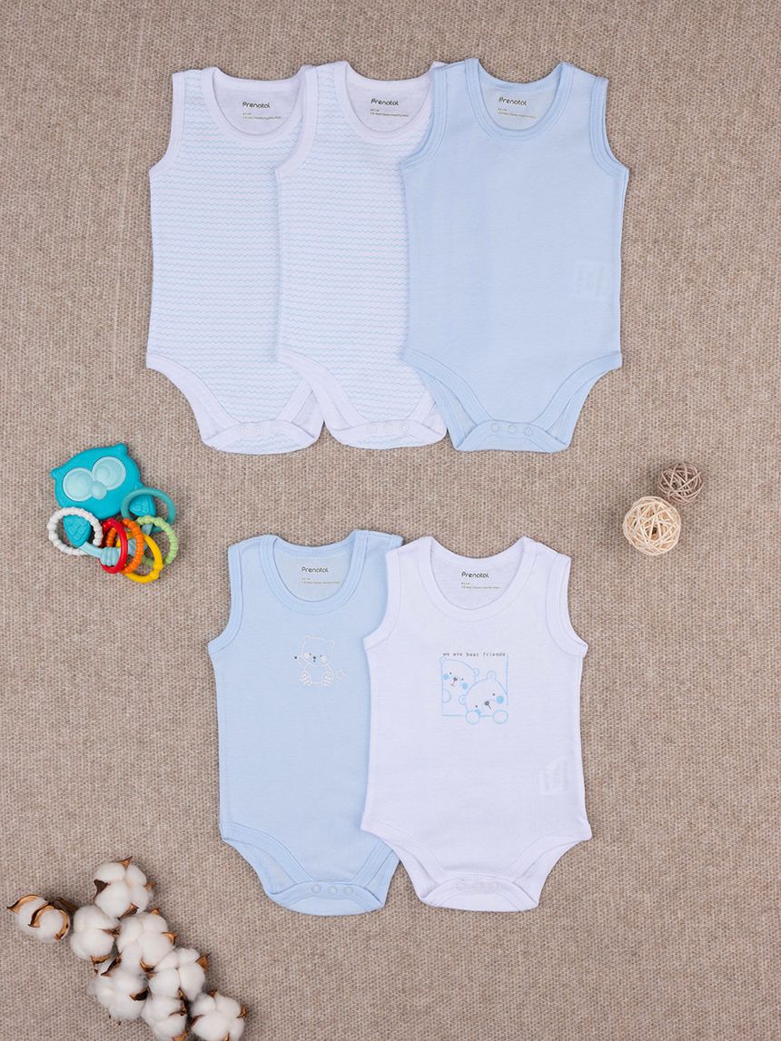 βρεφικά κορμάκια αμάνικα με αρκουδάκια πακέτο x5 για αγόρι - Prénatal