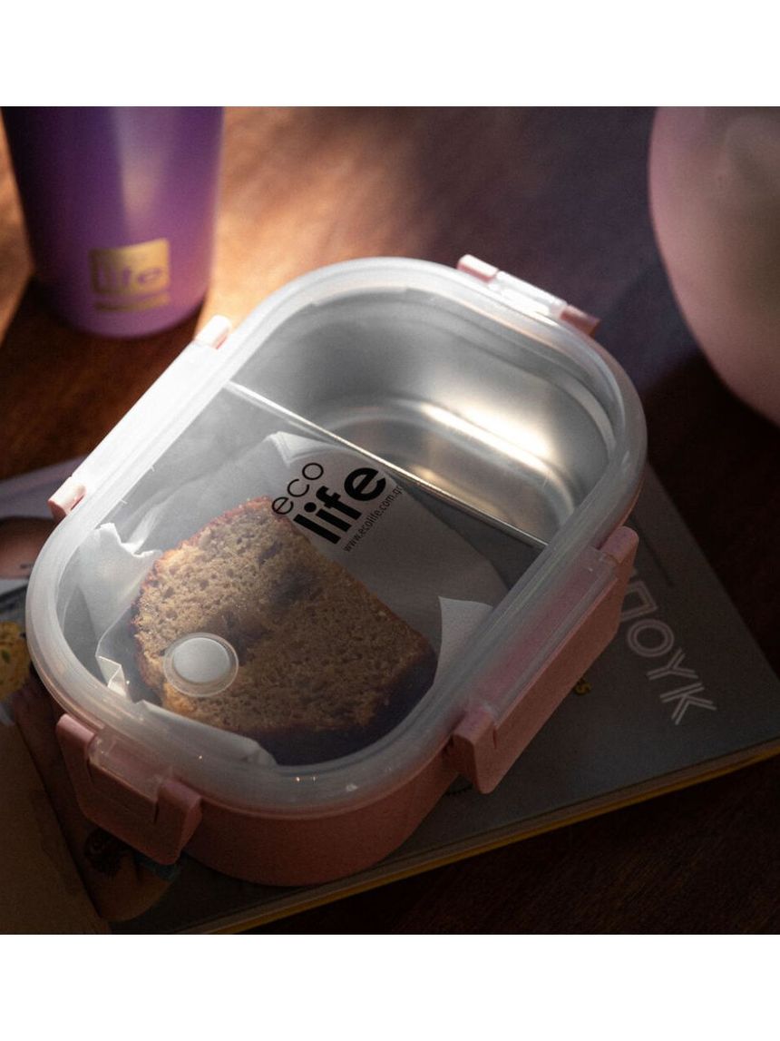 Ecolife ανοξείδωτο φαγητοδοχείο με χώρισμα 900ml light pink 33-bo-9073 - Ecolife