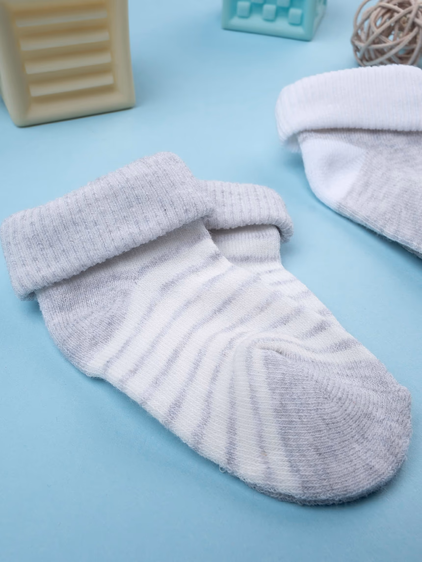 βρεφικά καλτσάκια γκρι/λευκά ριγέ πακέτο x2 unisex - Prénatal