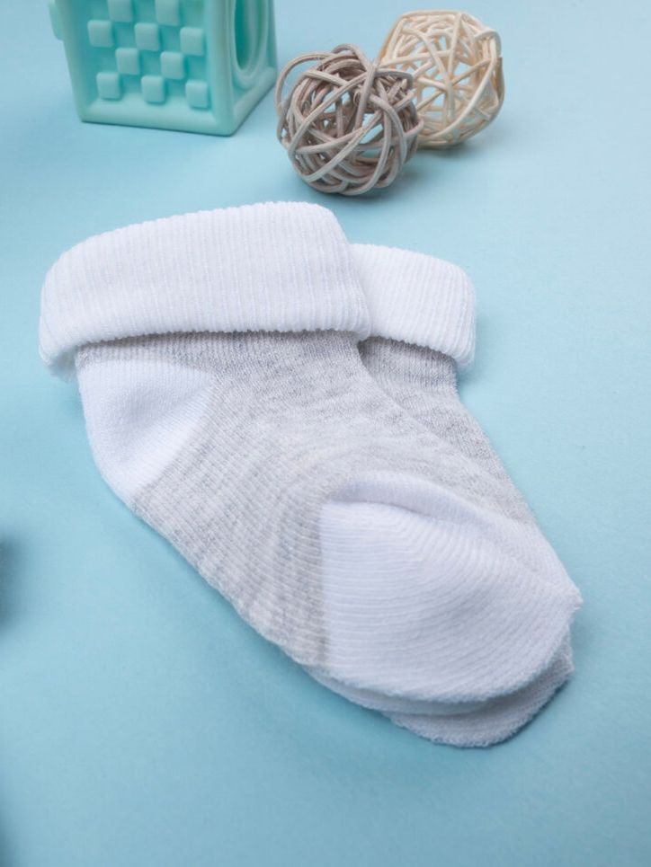βρεφικά καλτσάκια γκρι/λευκά ριγέ πακέτο x2 unisex - Prénatal