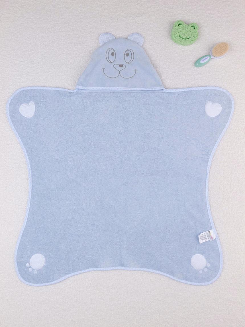 βρεφική μπουρνουζοπετσέτα γαλάζια με αρκουδάκι για αγόρι - Prénatal