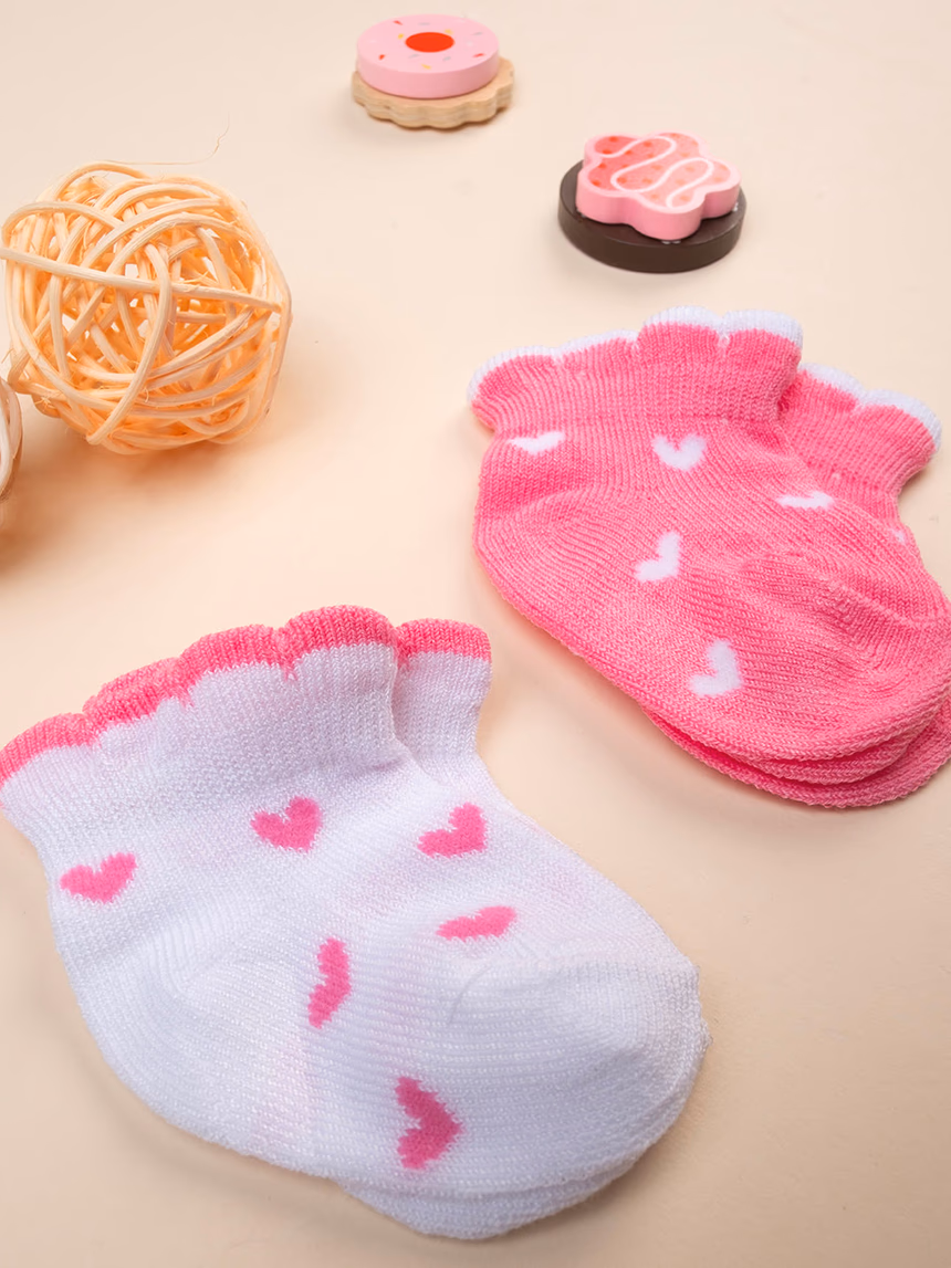 βρεφικές κάλτσες με καρδούλες πακέτο x2 με βολάν για κορίτσι - Prénatal