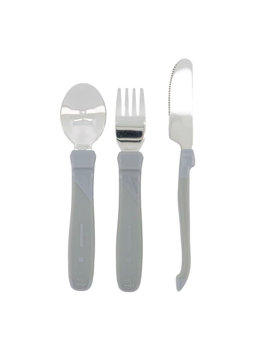 Twistshake ανοξείδωτο σετ κουτάλι, μαχαίρι, πιρούνι 12m+ pastel grey - Twistshake