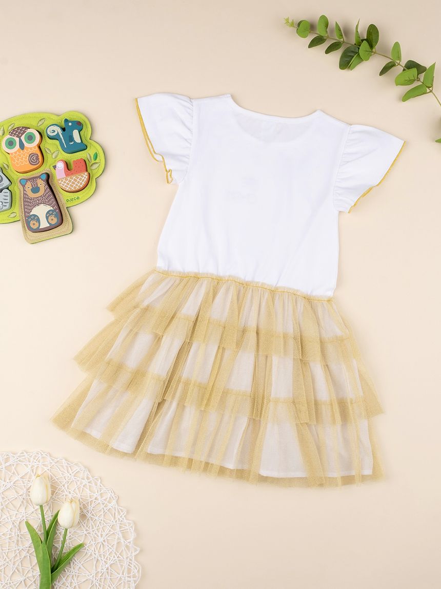 παιδικό φόρεμα λευκό/χρυσό με τούλι για κορίτσι - Prénatal