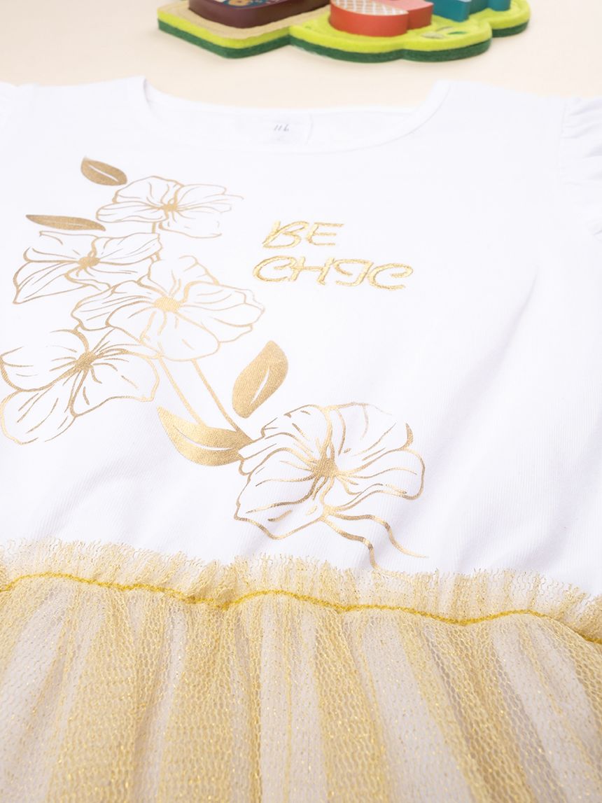 παιδικό φόρεμα λευκό/χρυσό με τούλι για κορίτσι - Prénatal