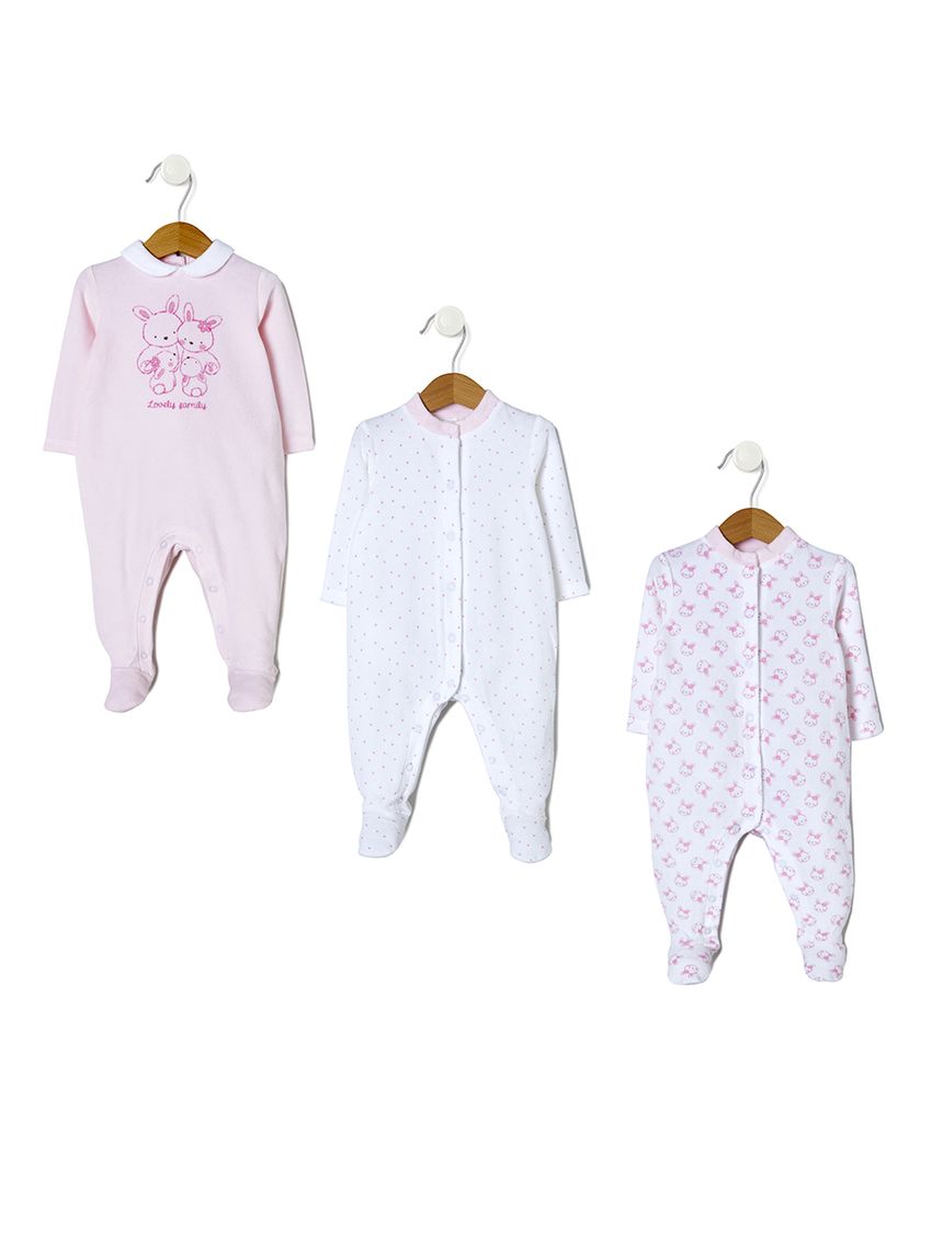 φορμάκια μακρυμάνικα σενίλ πακέτο χ3 ροζ για κορίτσι - Prénatal