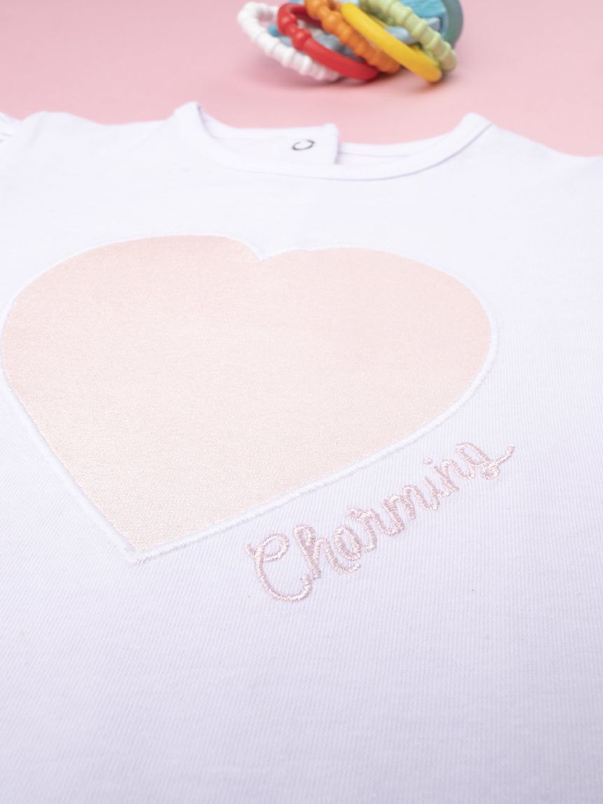 βρεφικό κοντομάνικο κορμάκι λευκό με καρδούλα για κορίτσι - Prénatal