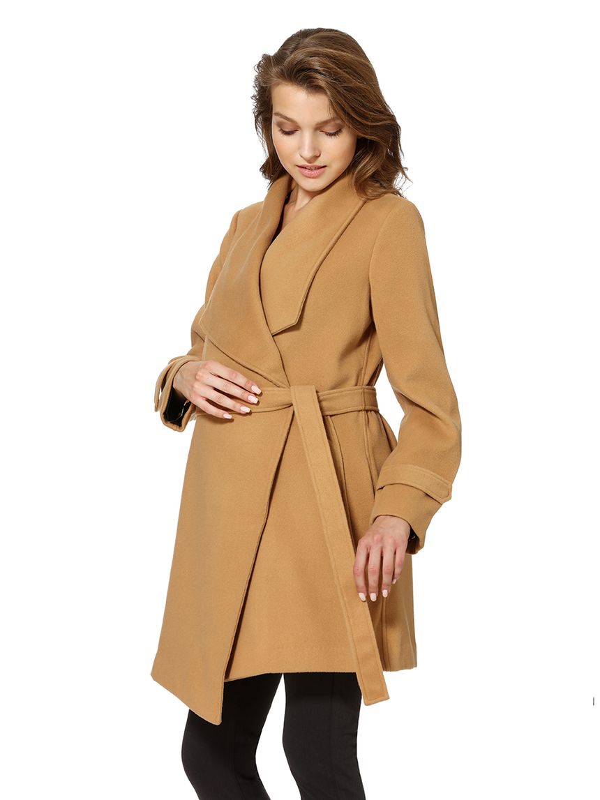 γυναικείο παλτό με ζώνη καφέ ανοιχτό - Prénatal