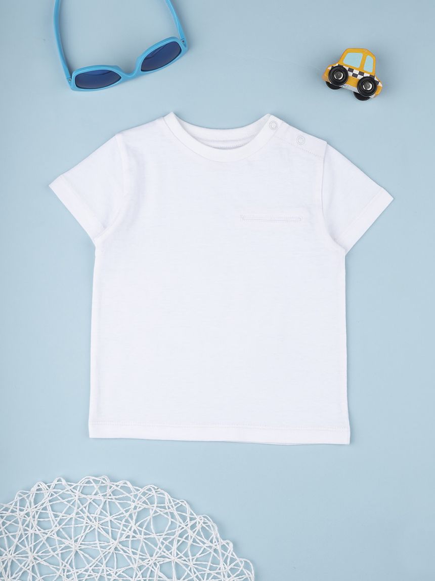 βρεφικό t-shirt λευκό με εφέ τσέπης για αγόρι - Prénatal