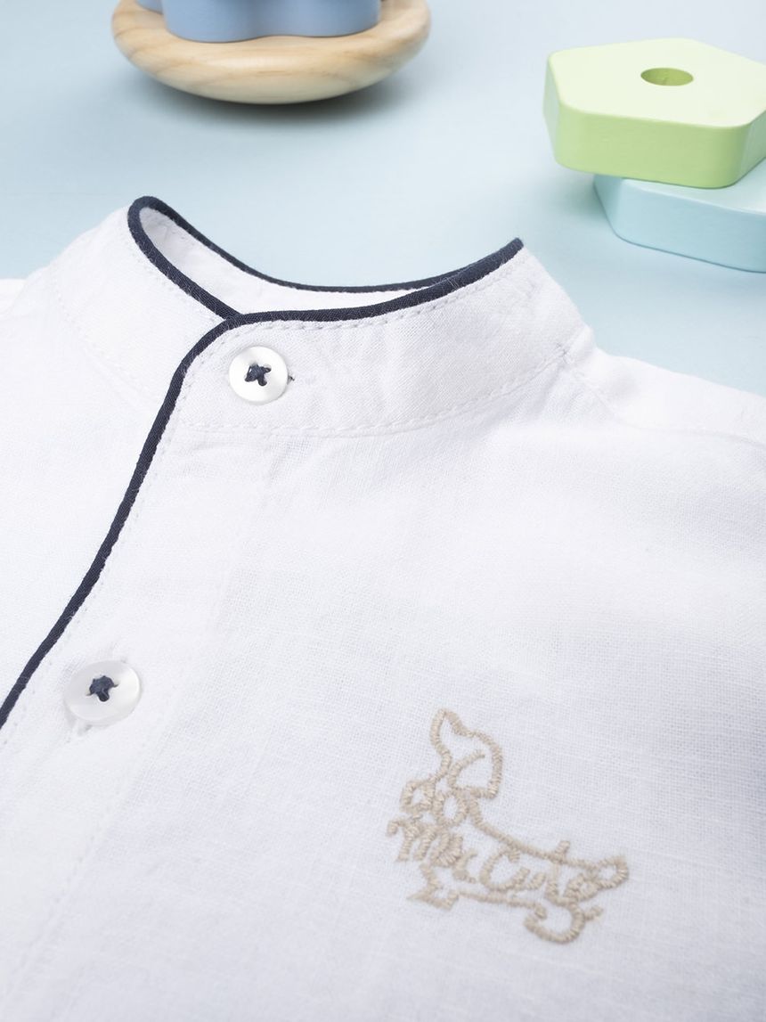 βρεφικό πουκάμισο λινό λευκό για αγόρι - Prénatal