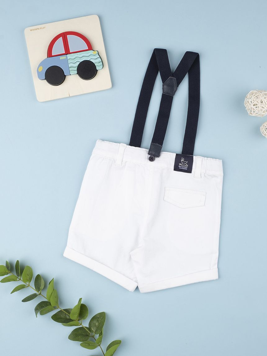 βρεφικό σορτσάκι twill λευκό με τιράντες για αγόρι - Prénatal