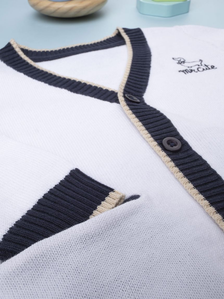 βρεφική πλεκτή ζακέτα λευκή για αγόρι - Prénatal