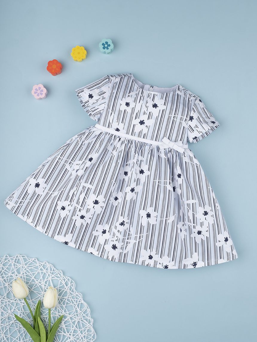 βρεφικό φόρεμα λευκό ριγέ με λουλουδια για κορίτσι - Prénatal