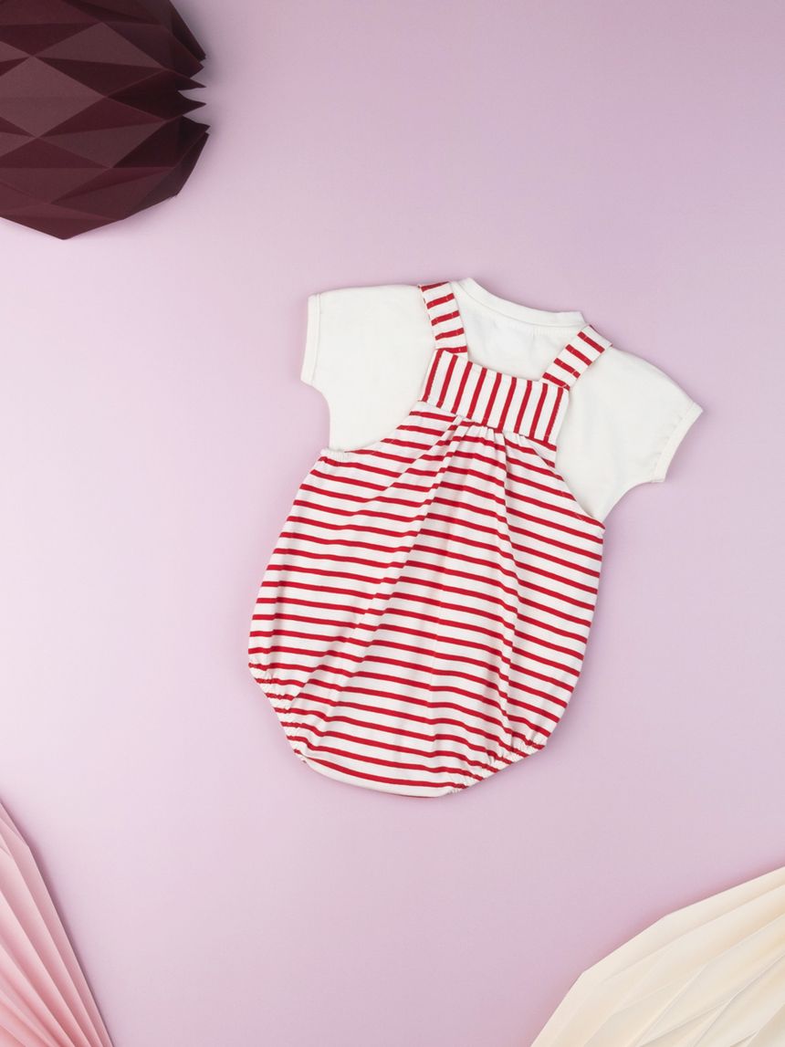 σετ t-shirt λευκό και σαλοπέτα ριγέ για αγόρι - Prénatal