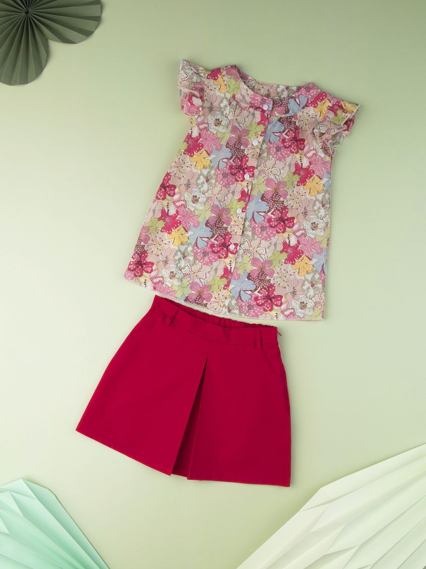 φούστα ποπλίνα με πιέτα φούξια για κορίτσι 675565 - Prénatal