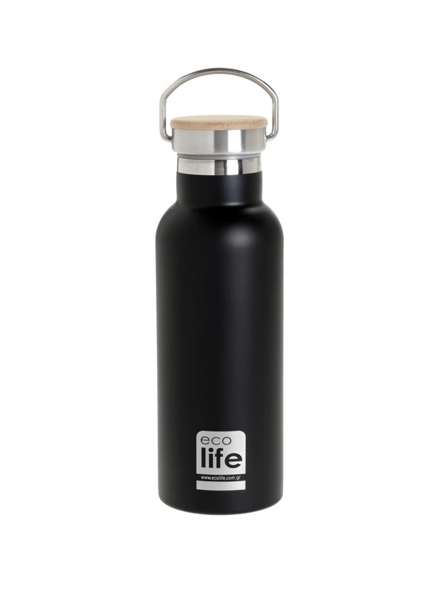 Ecolife ανοξέιδωτο μπουκάλι θερμός με καπάκι bamboo 500ml black 33-bo-3028 - Ecolife