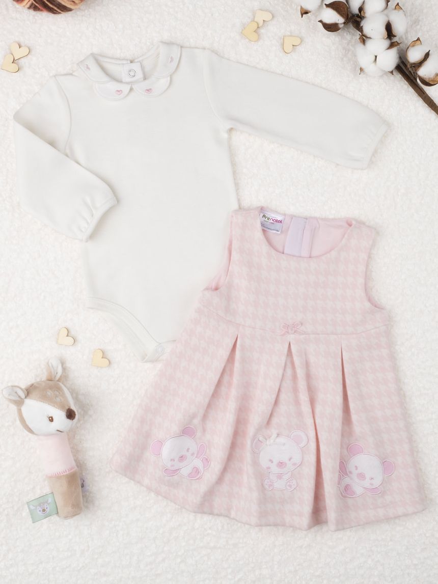 σετ κορμάκι και φόρεμα βαμβακερά ροζ για κορίτσι - Prénatal