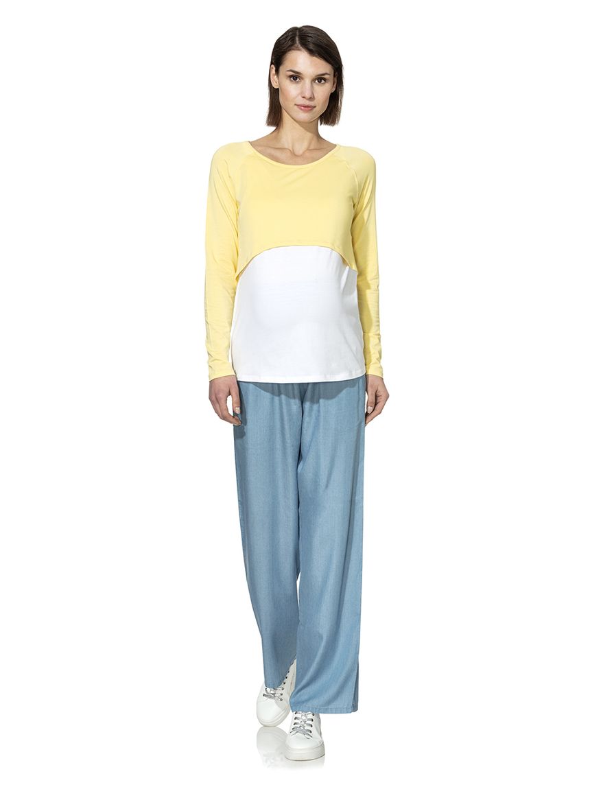 γυναικεία μπλούζα εγκυμοσύνης / θηλασμού λευκή- κίτρινη - Prénatal