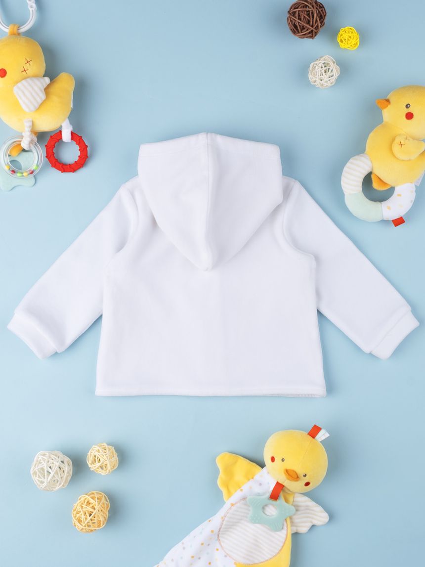 βρεφική ζακέτα σενίλ άσπρη με παπάκια unisex - Prénatal