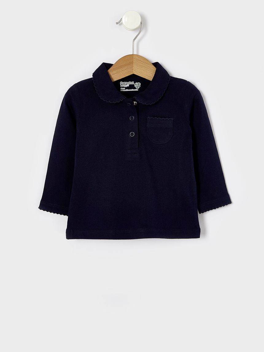 μπλούζα μακρυμάνικη πόλο σκούρο μπλε για κορίτσι - Prénatal