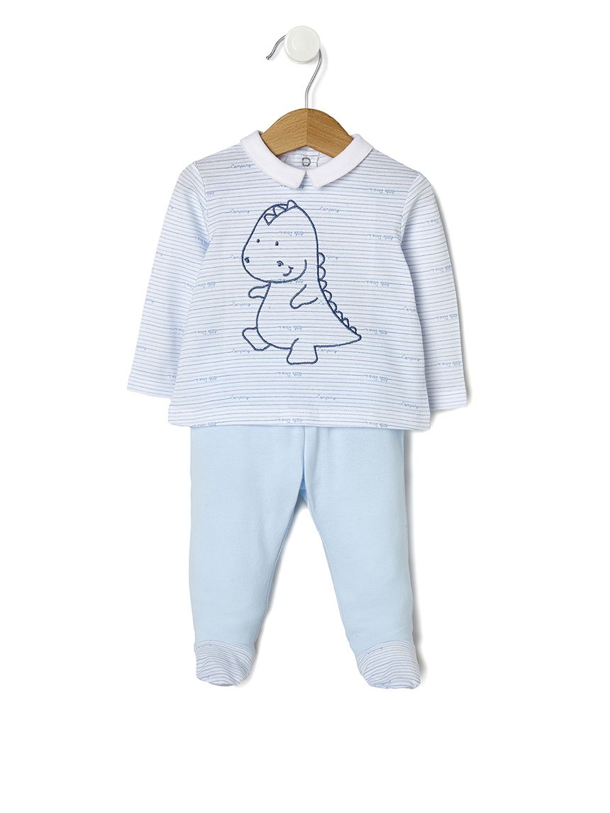 σετ μπλούζα παντελόνι - γκέτα πικέ γαλάζιο με δεινόσαυρο για αγόρι - Prénatal