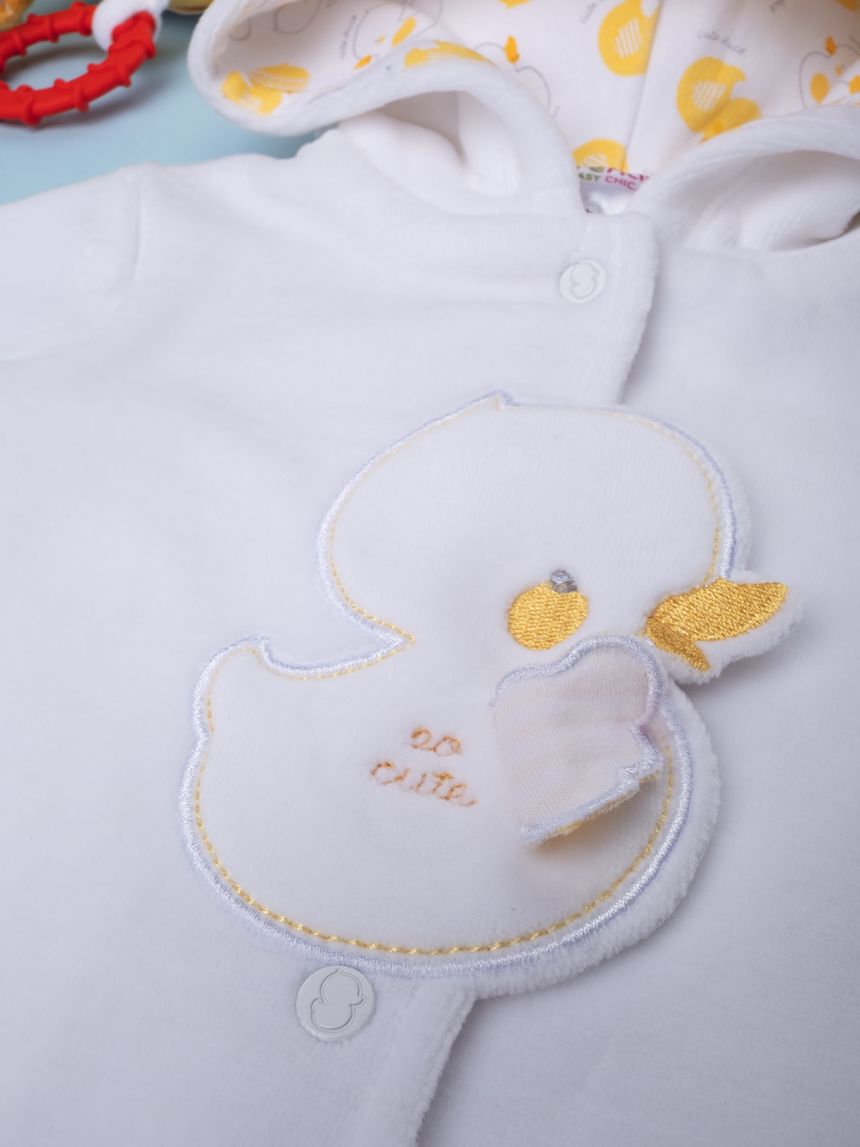 βρεφική ζακέτα σενίλ άσπρη με παπάκια unisex - Prénatal